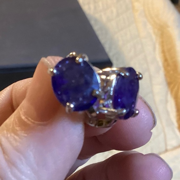 Oval Earrings dark blue sapphire earrings - Picture 4 of 4